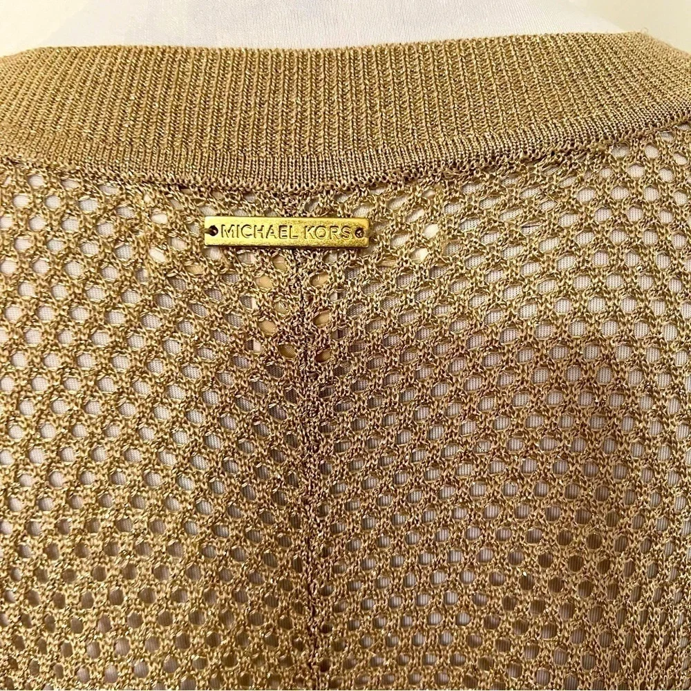 MICHAEL KORS Metallic Gold Knit Kaftan Poncho Med Business Casual EUC Designer